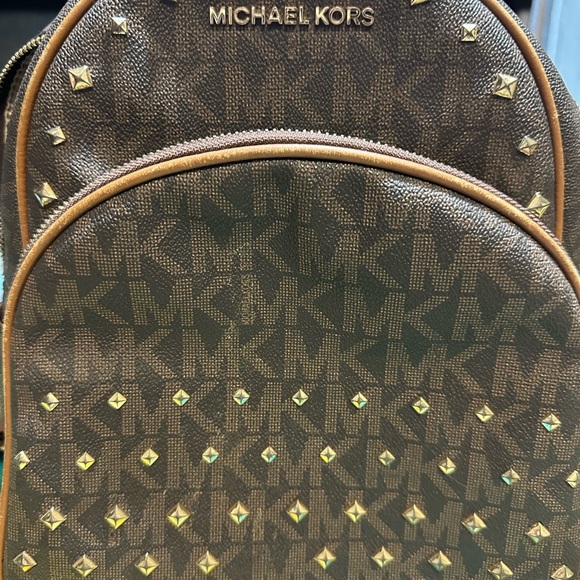 Michael Kors Brown Monogram Backpack with Gold Studs - Picture 1 of 10